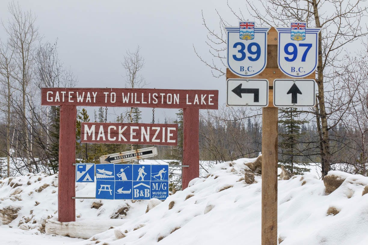 mackenzie canada roadside signs on alcan 5000 winter rally route