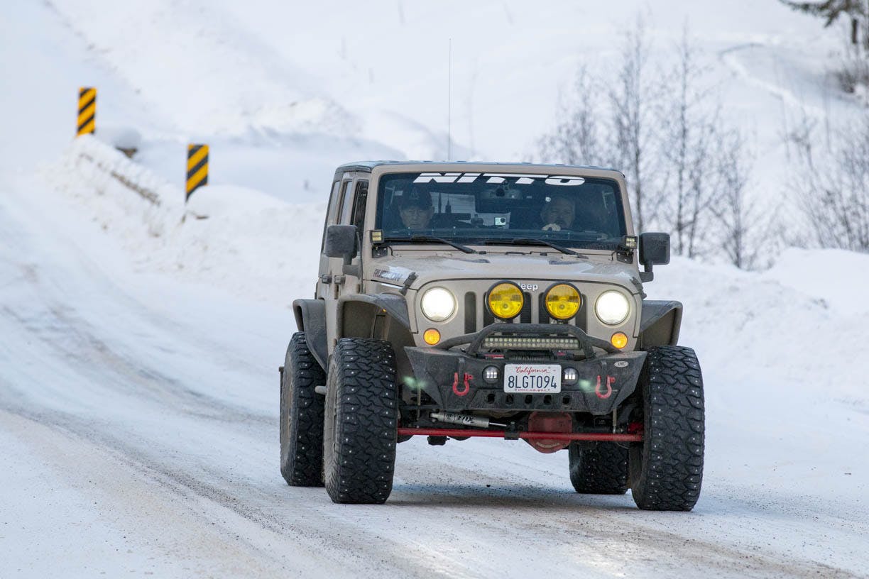 jeep wrangler front action at alcan 5000 winter rally