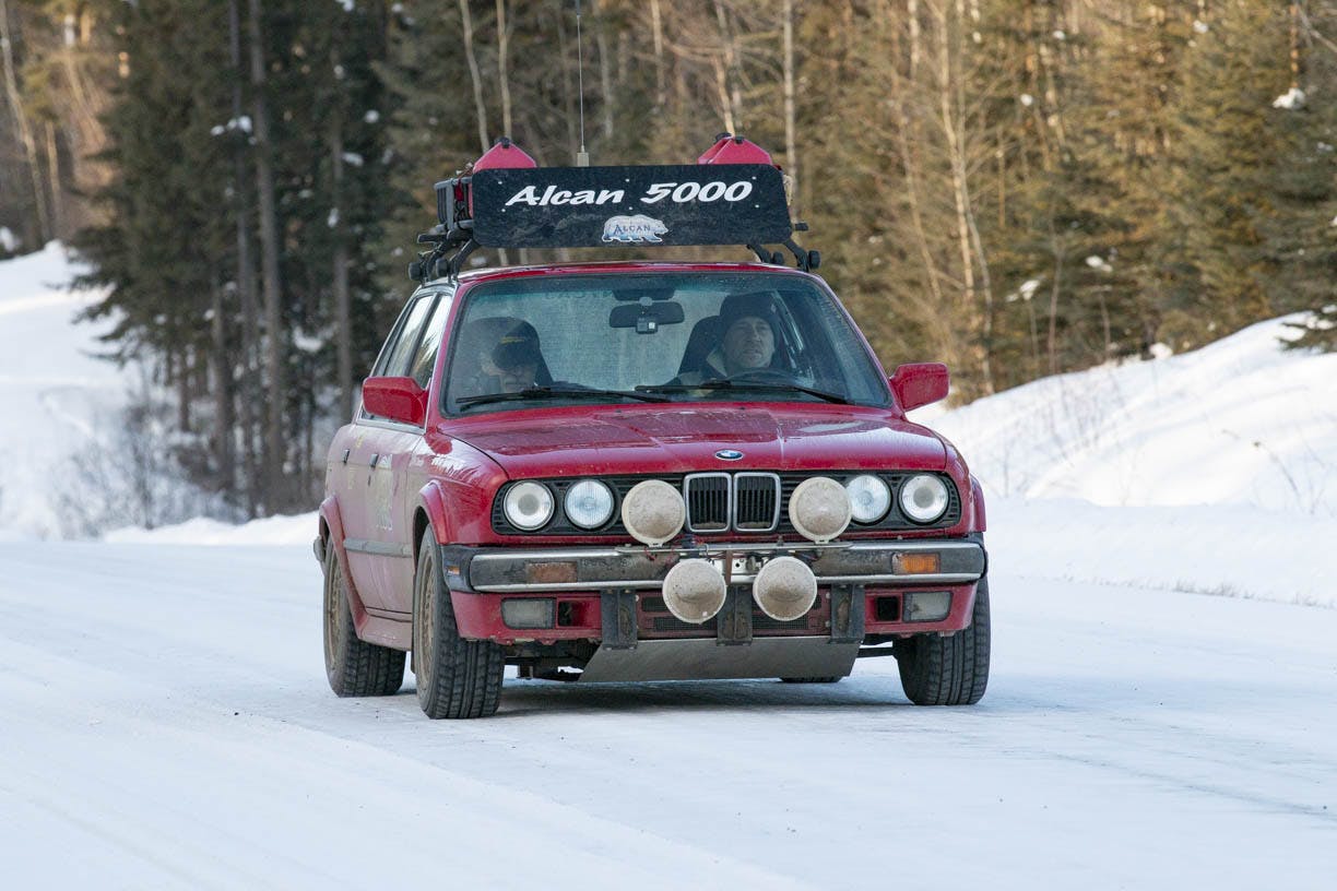 bmw front action at alcan 5000 winter rally