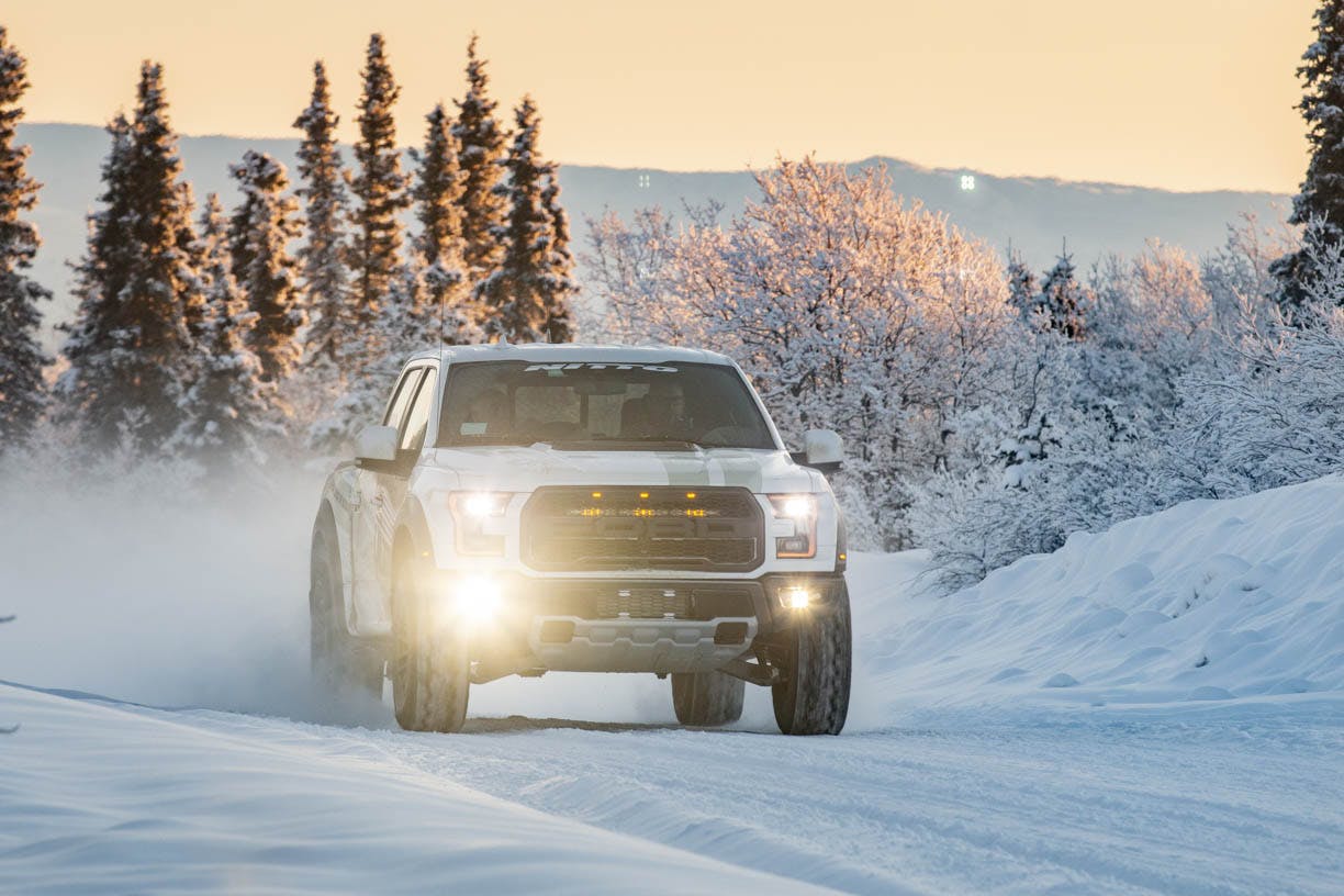 ford pickup front action at alcan 5000 winter rally