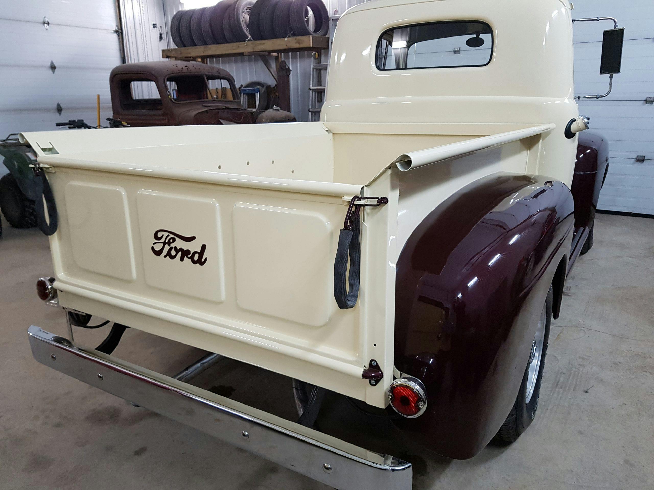 1949 Ford F47 rear bed logo garage