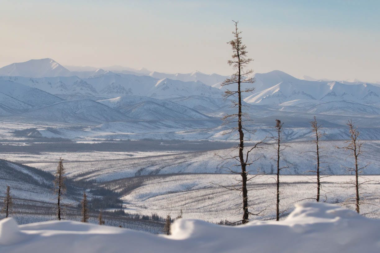scenic mountain views on alcan 5000 winter rally route