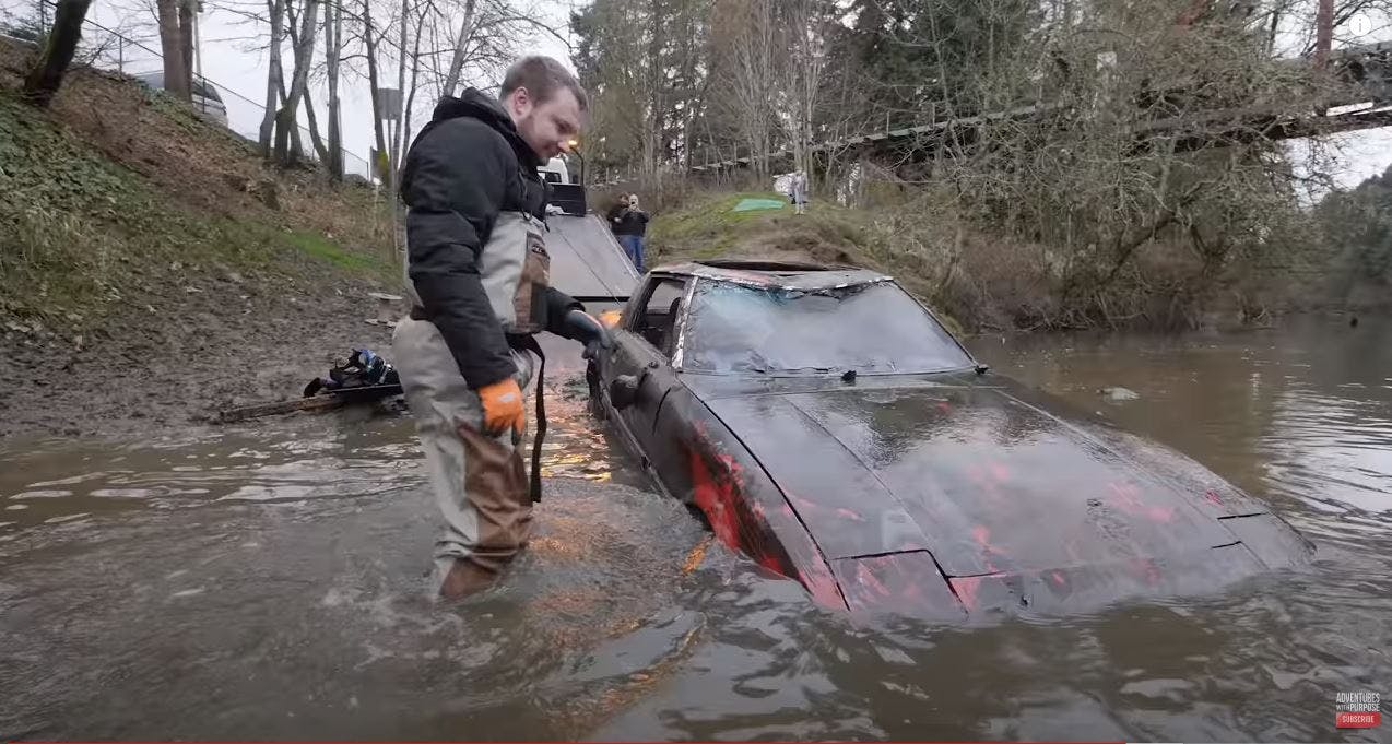 Adventures with Purpose - Mazda RX7 in river