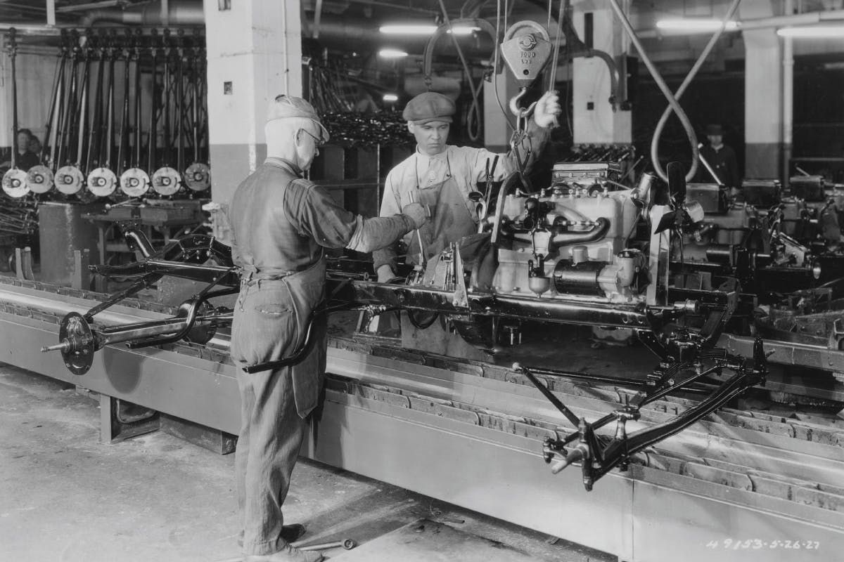 1927 Model T Touring 15 millionth engine assembly line