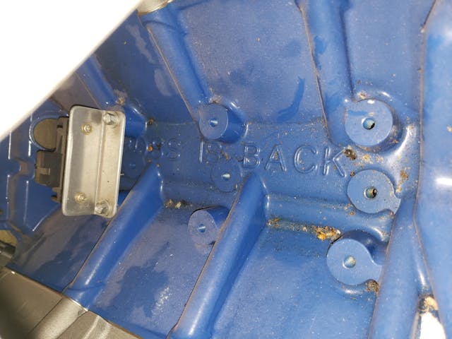 "The Boss is Back" cast into the valley of the block 7.0 liter Ford V-8. "The Boss is Back" cast into the valley of the block 7.0 liter Ford V-8.