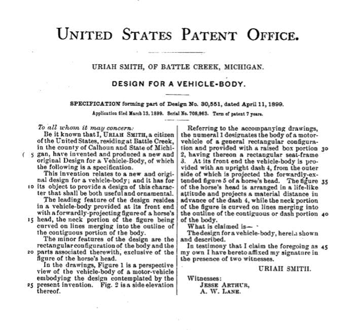 Horsey Horseless - 1899 U.S. Patent copy