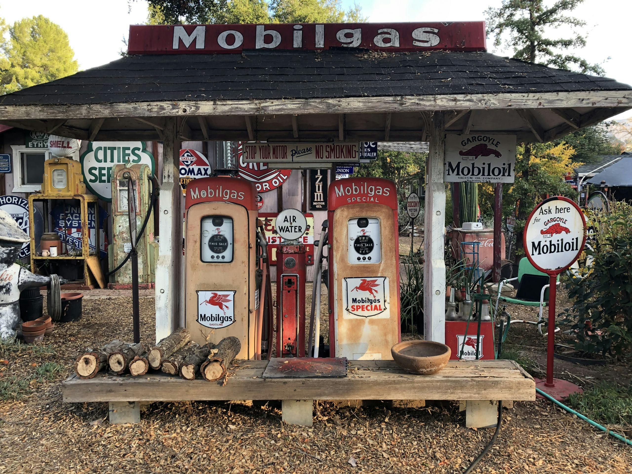 vintage mobilgas pumps and signs