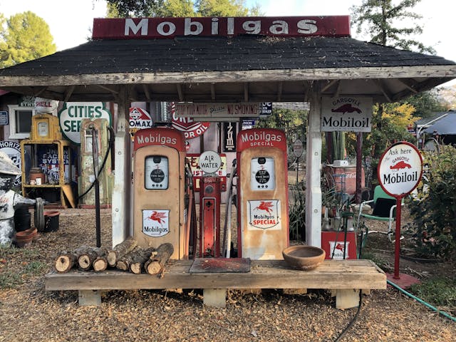 vintage mobilgas pumps and signs