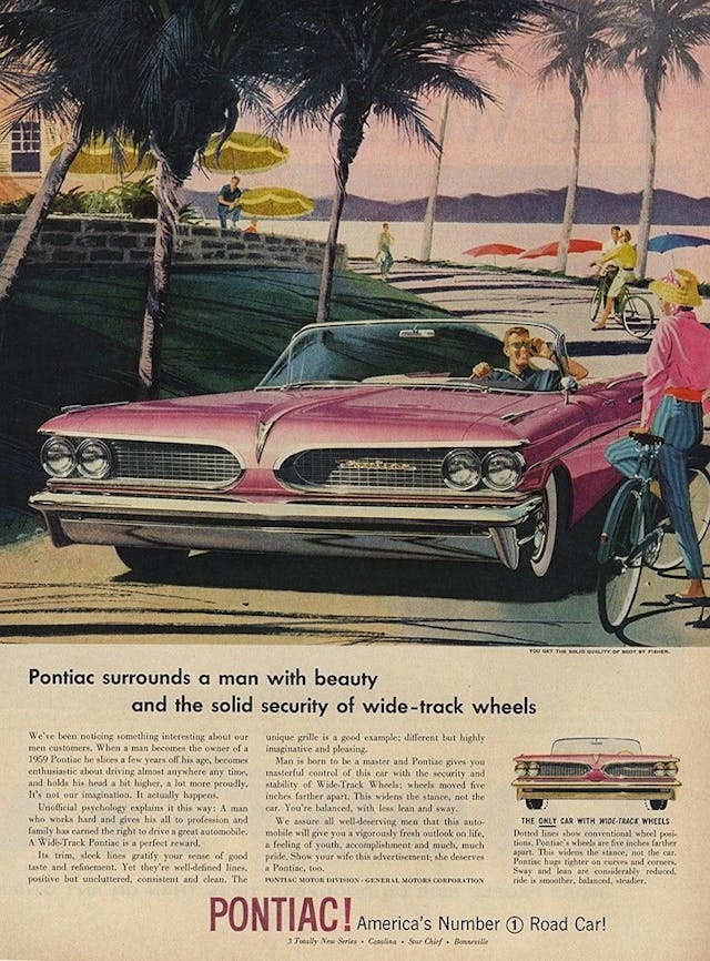 vintage pink pontiac ad