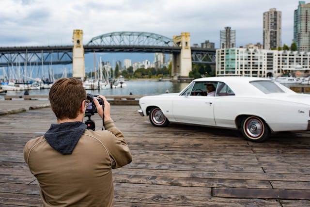 Photographer Shoots White Classic Car In Vancouver