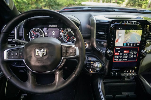 2020 Ram 1500 Laramie steering wheel and screen from drivers seat