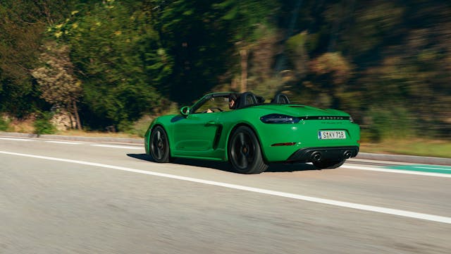 Porsche 718 Boxster GTS 4.0 green on road