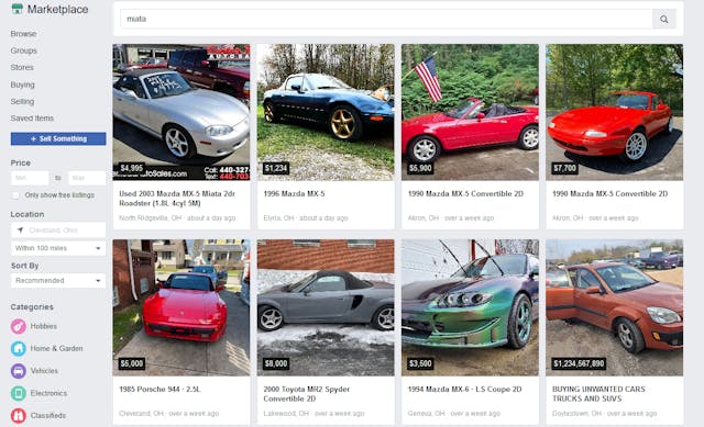 facebook marketplace landing page of car listings