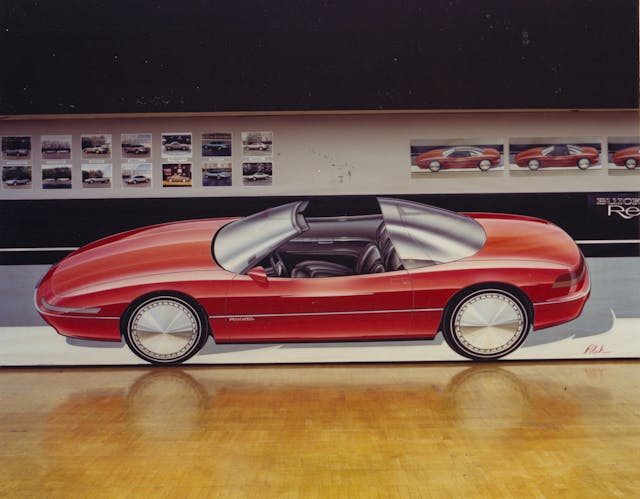 GM Design Board Sketches Of Red Convertible