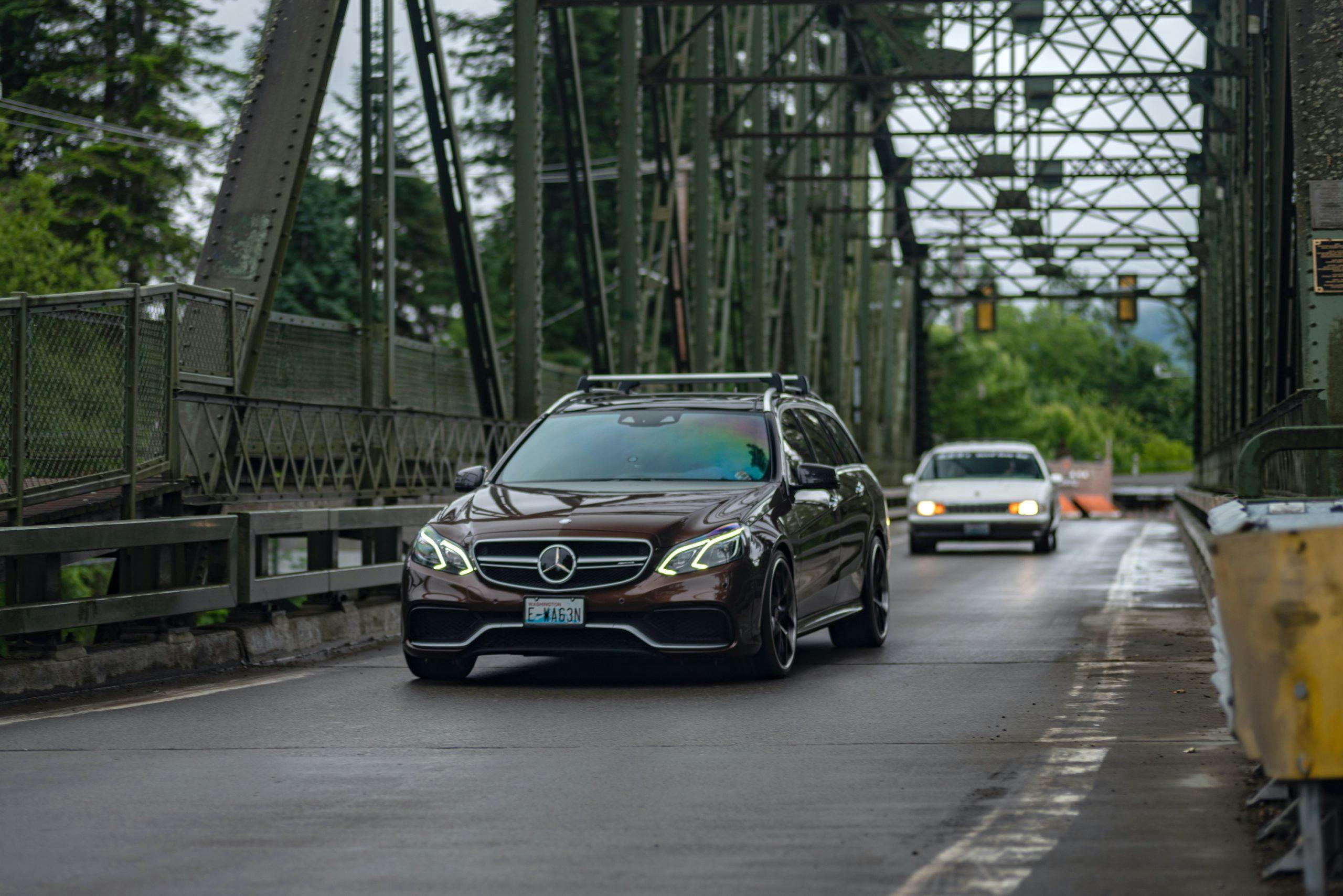 Mercedes Benz Wagon Bridge Crossing Action Front Three-Quarter