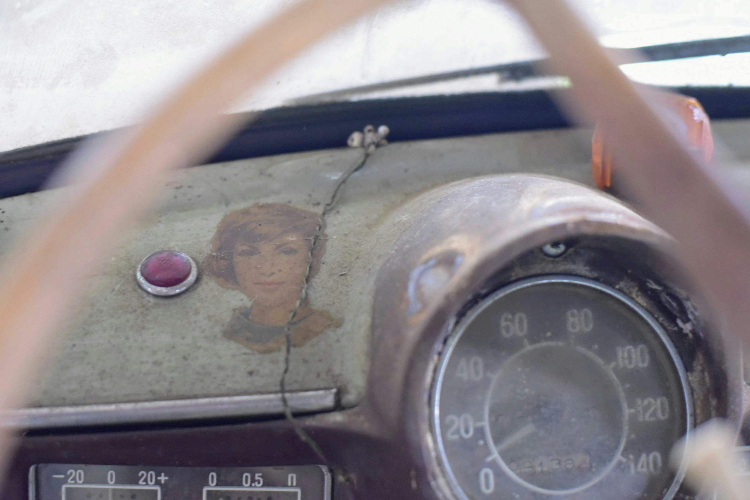 1960 Moskvich 407 interior dash woman face detail