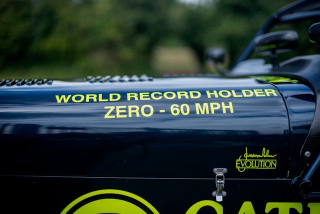 Caterham 7 JPE hood world record holder 0-60 decal