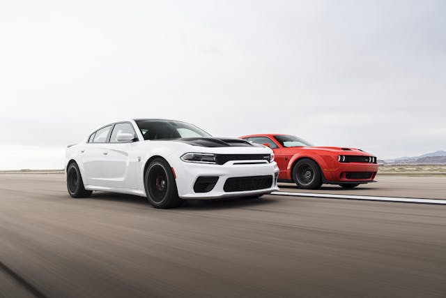 2021 Dodge Charger SRT Hellcat (left) and 2020 Dodge Challenger