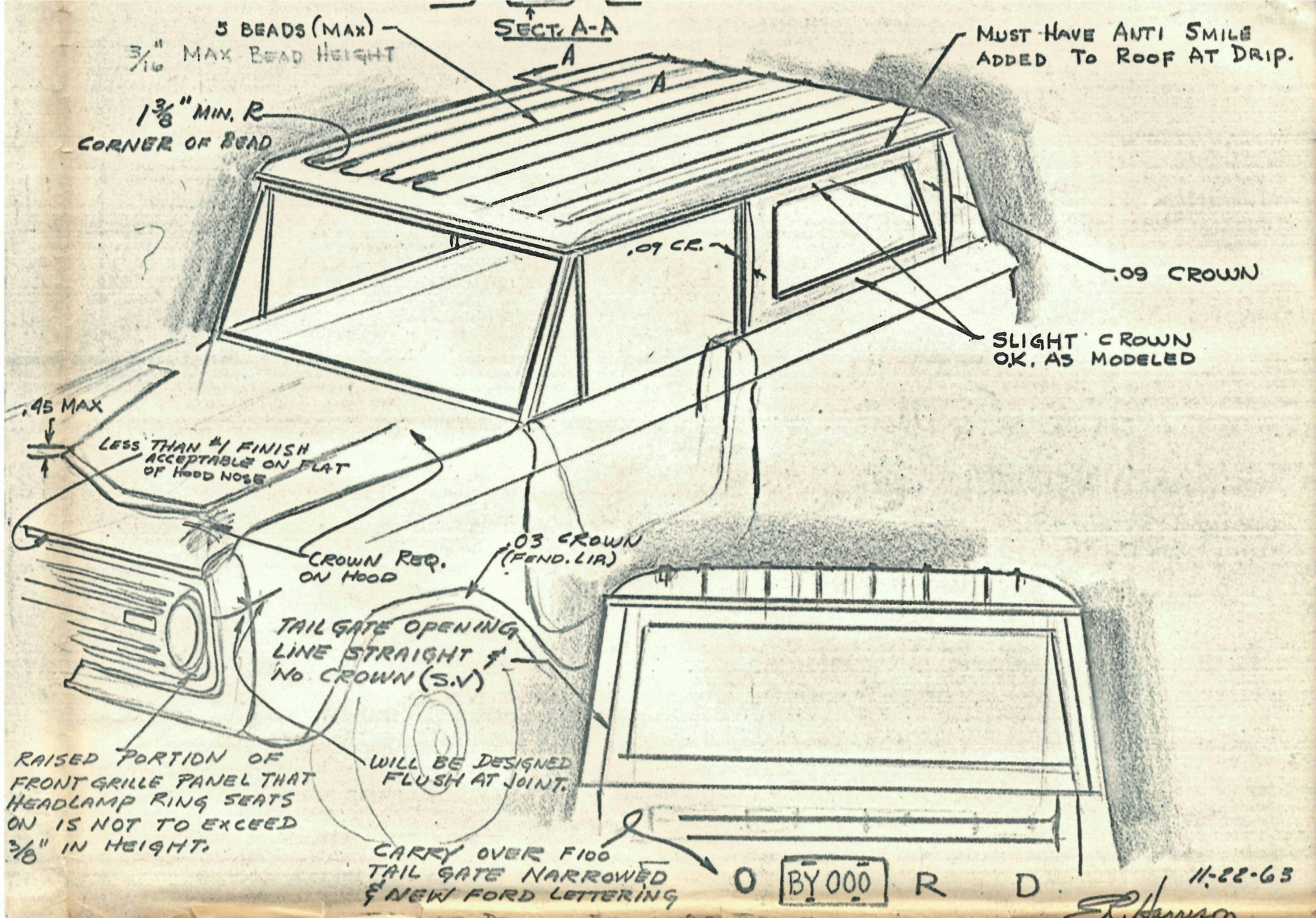Original Vintage Bronco Design Sketch