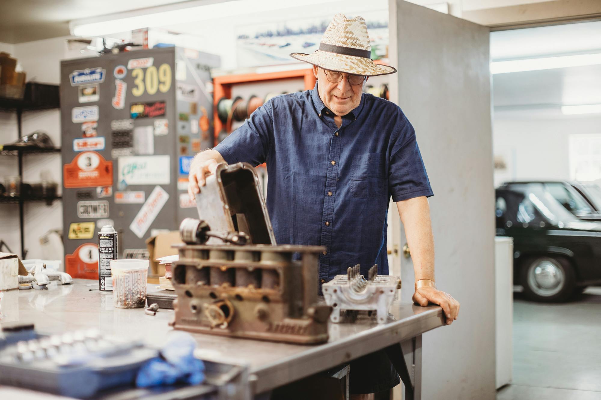 Green Mountain Restoration Shop Owner Engine Parts
