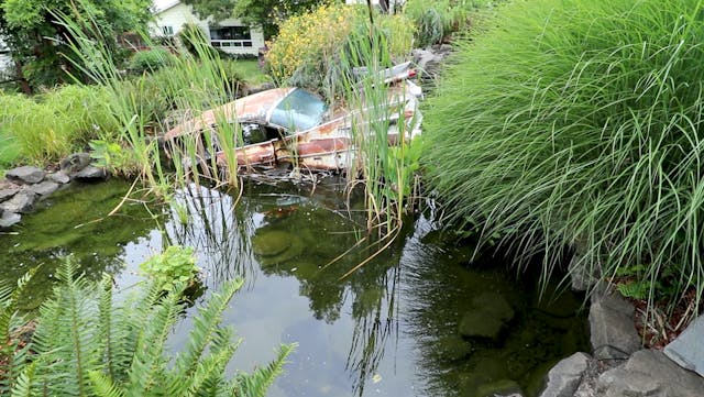 old vintage cadillac in pond