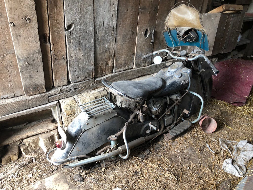 vintage barn find 1948 Indian Chief rear three-quarter