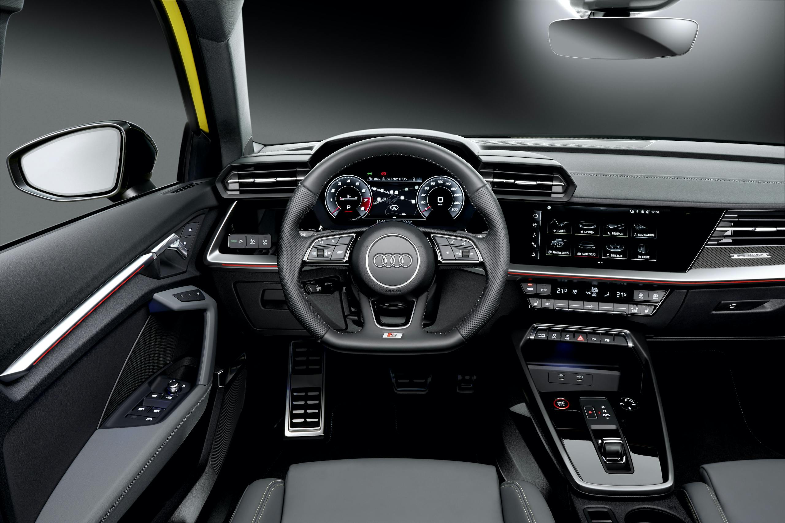 Audi S3 Sportback python yellow black leather interior front