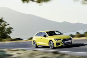 Audi S3 Sportback python yellow front three-quarter