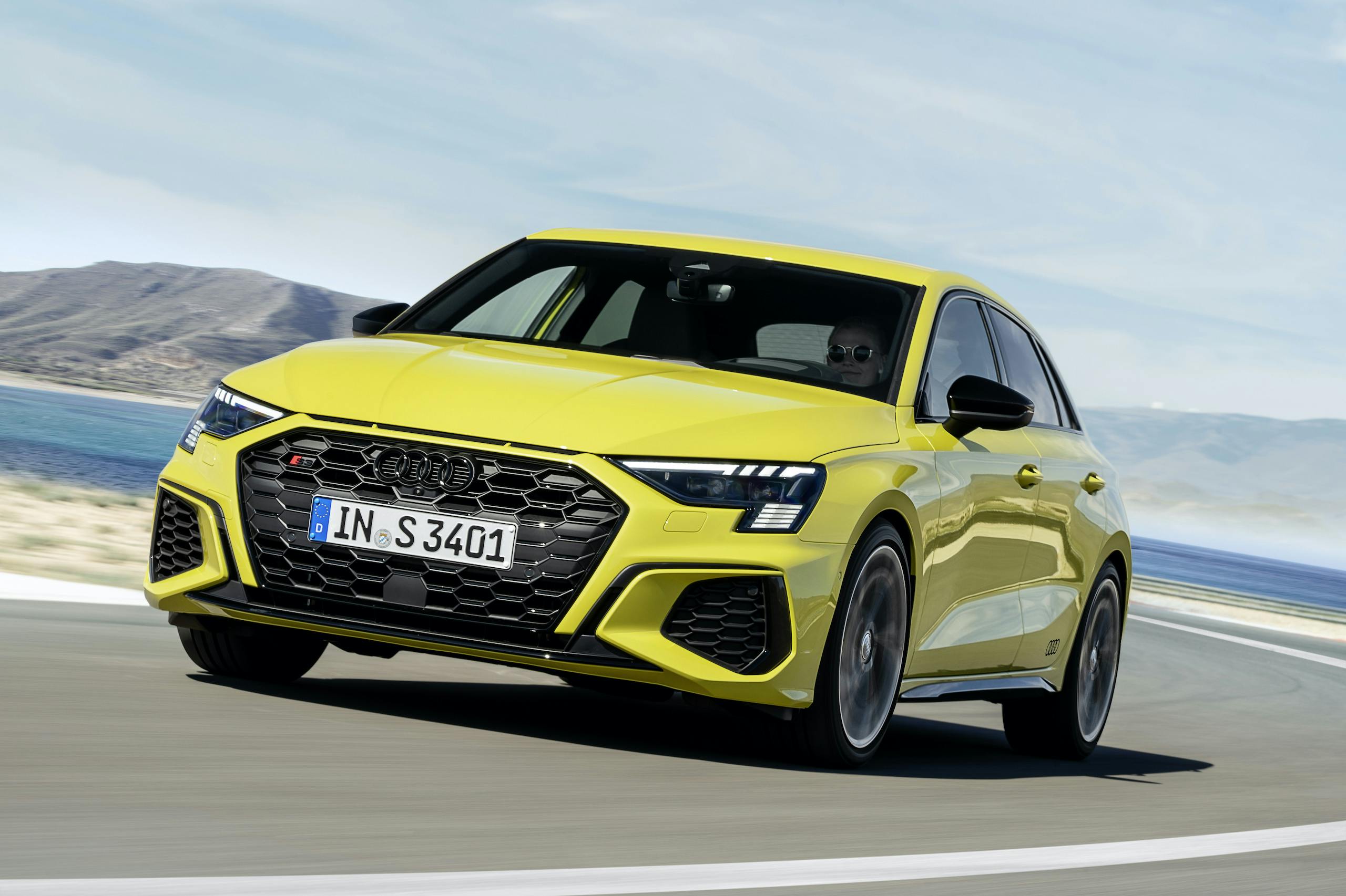 Audi S3 Sportback python yellow front three-quarter action