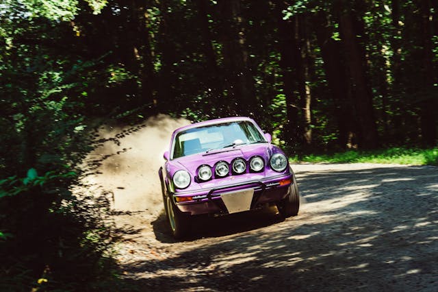 porsche 911 safari car purple front drift dynamic action