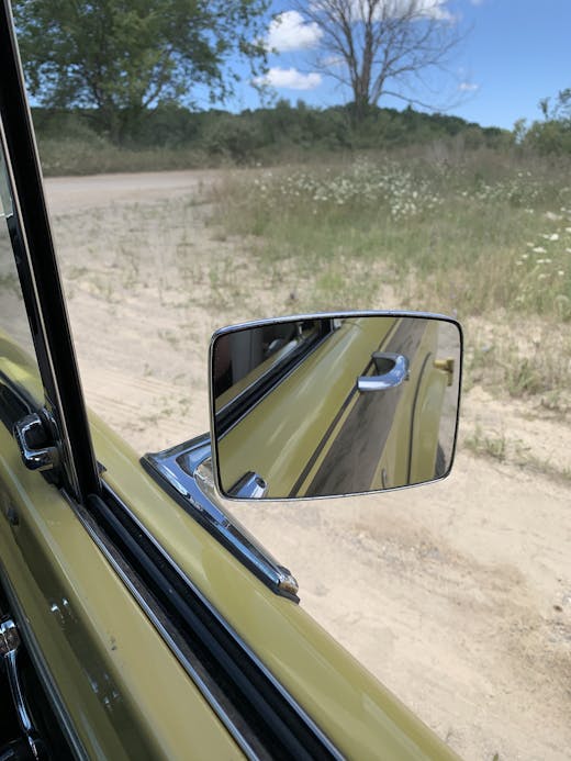 Boss Bronco driving rear view mirror reflection