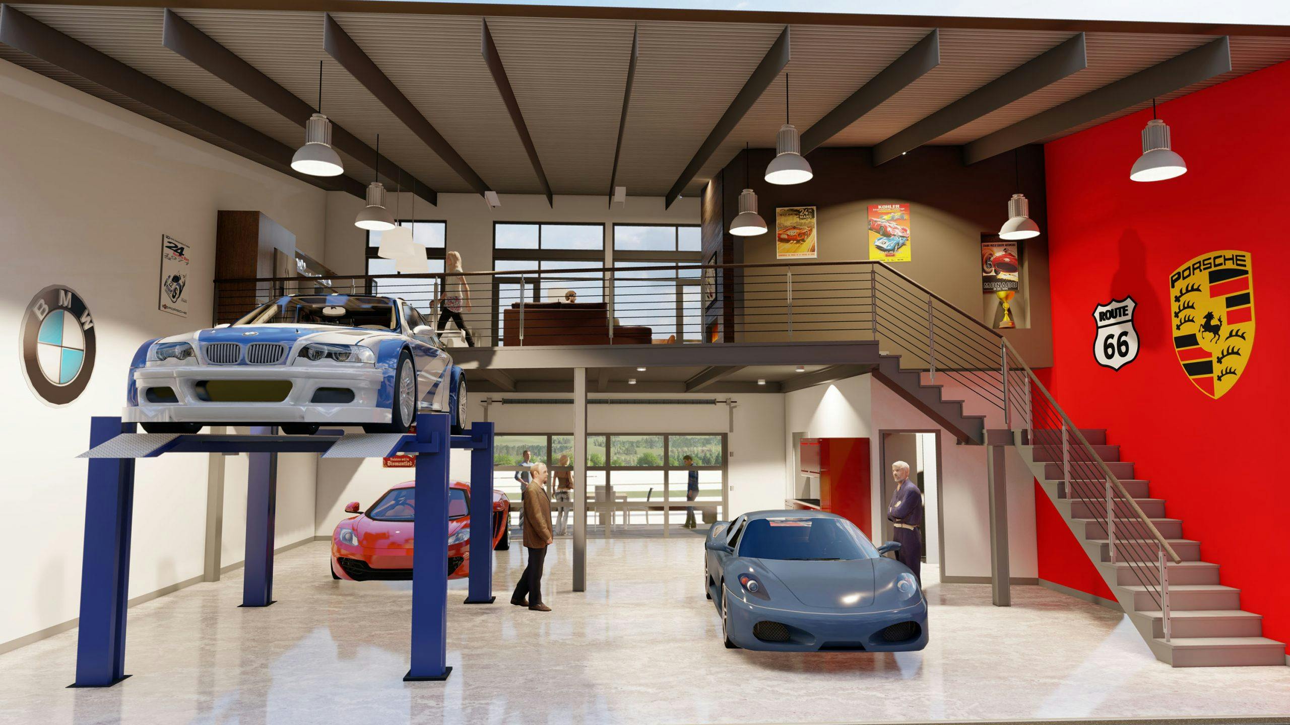 Autominiums condo rendering interior cars and people