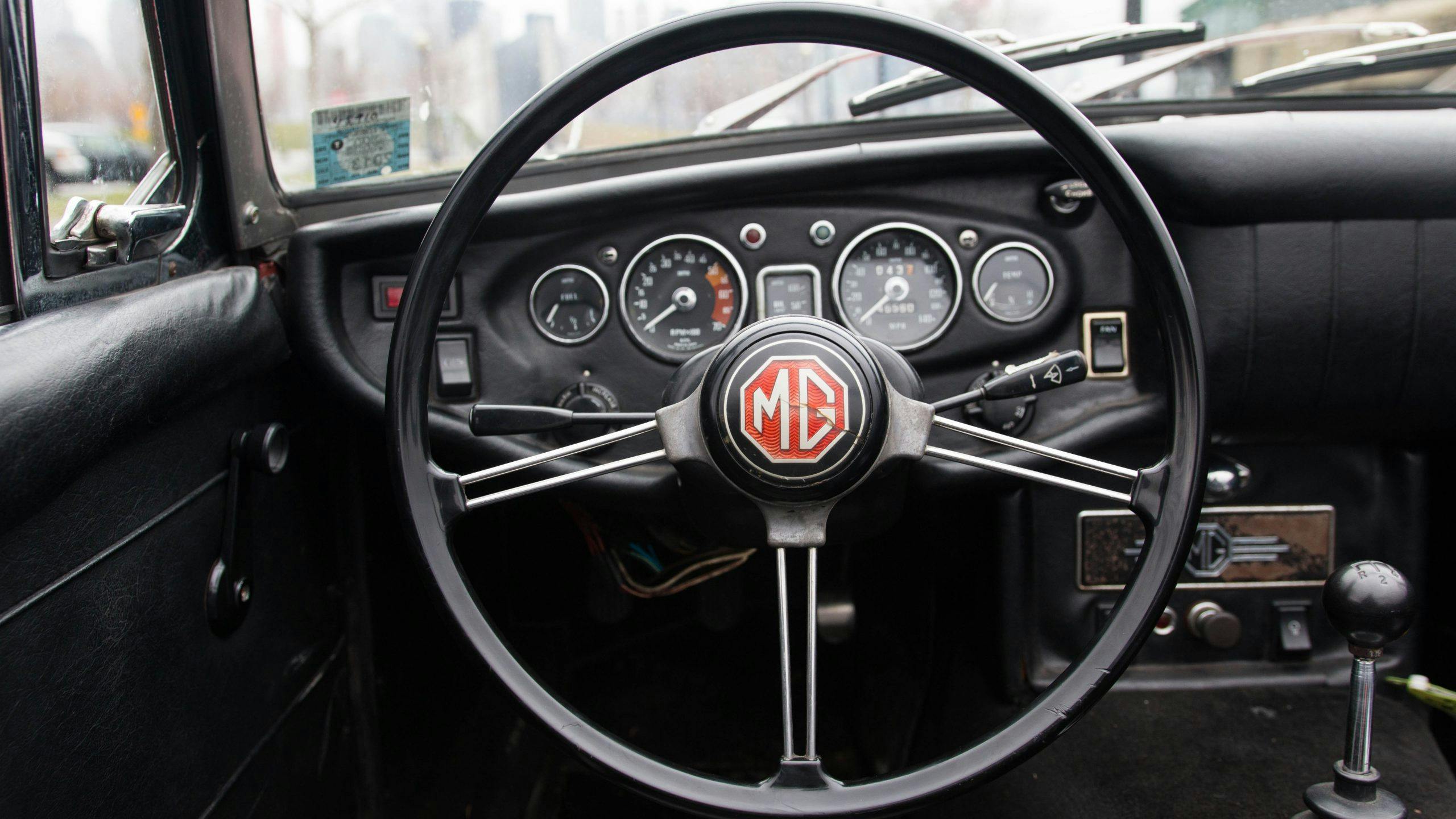 1969 MG MGC interior steering wheel detail
