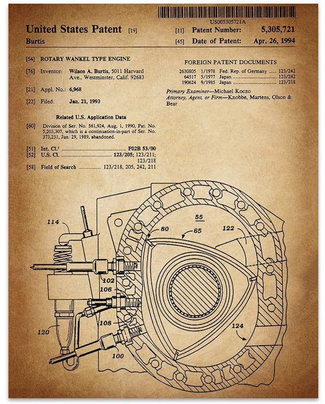 Rotary Wankel Type Engine Burtis US Patent Filing