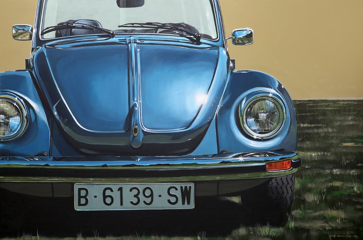 blue beetle front retro graphic art painting