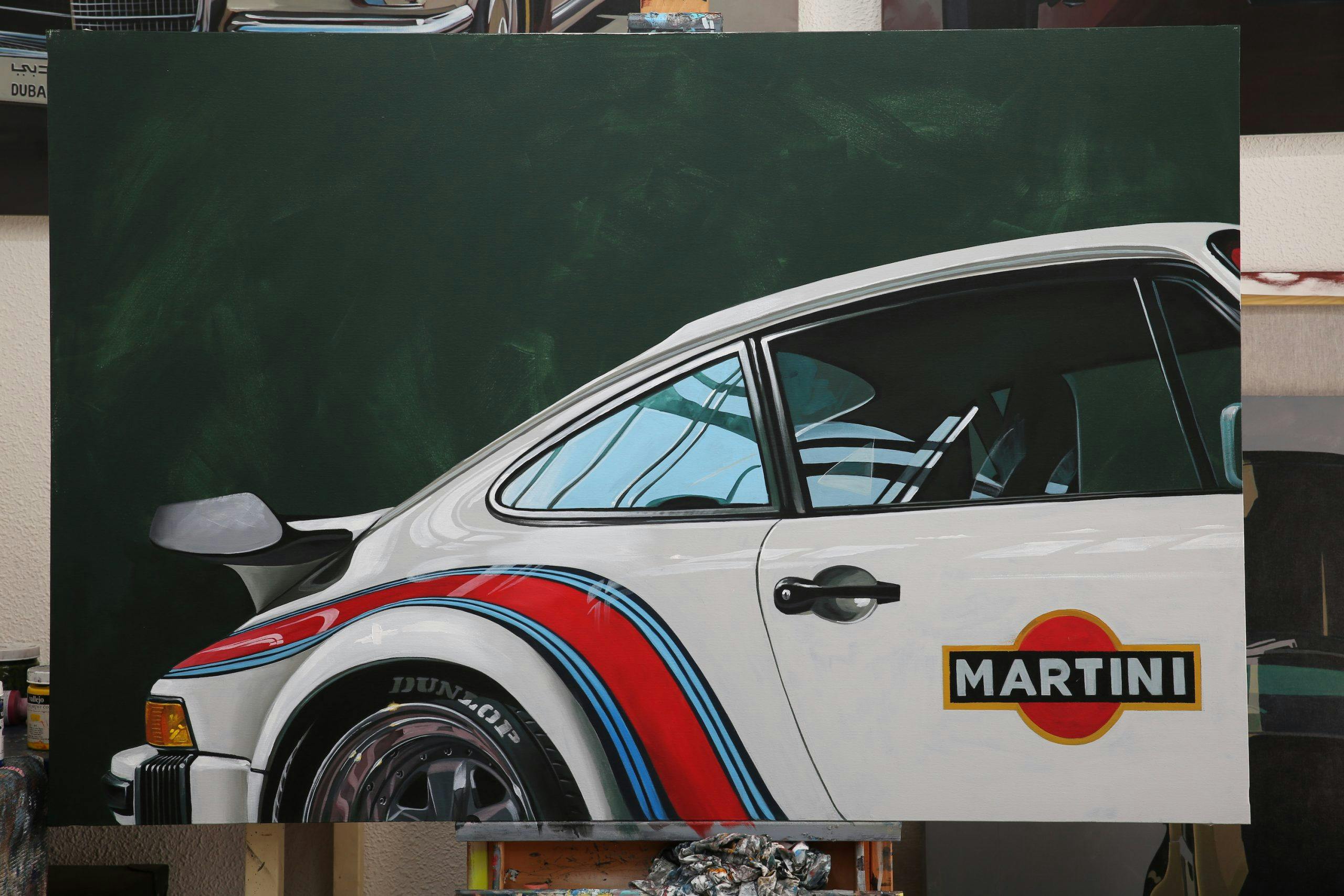 white martini motorsport porsche painting art rear quarter