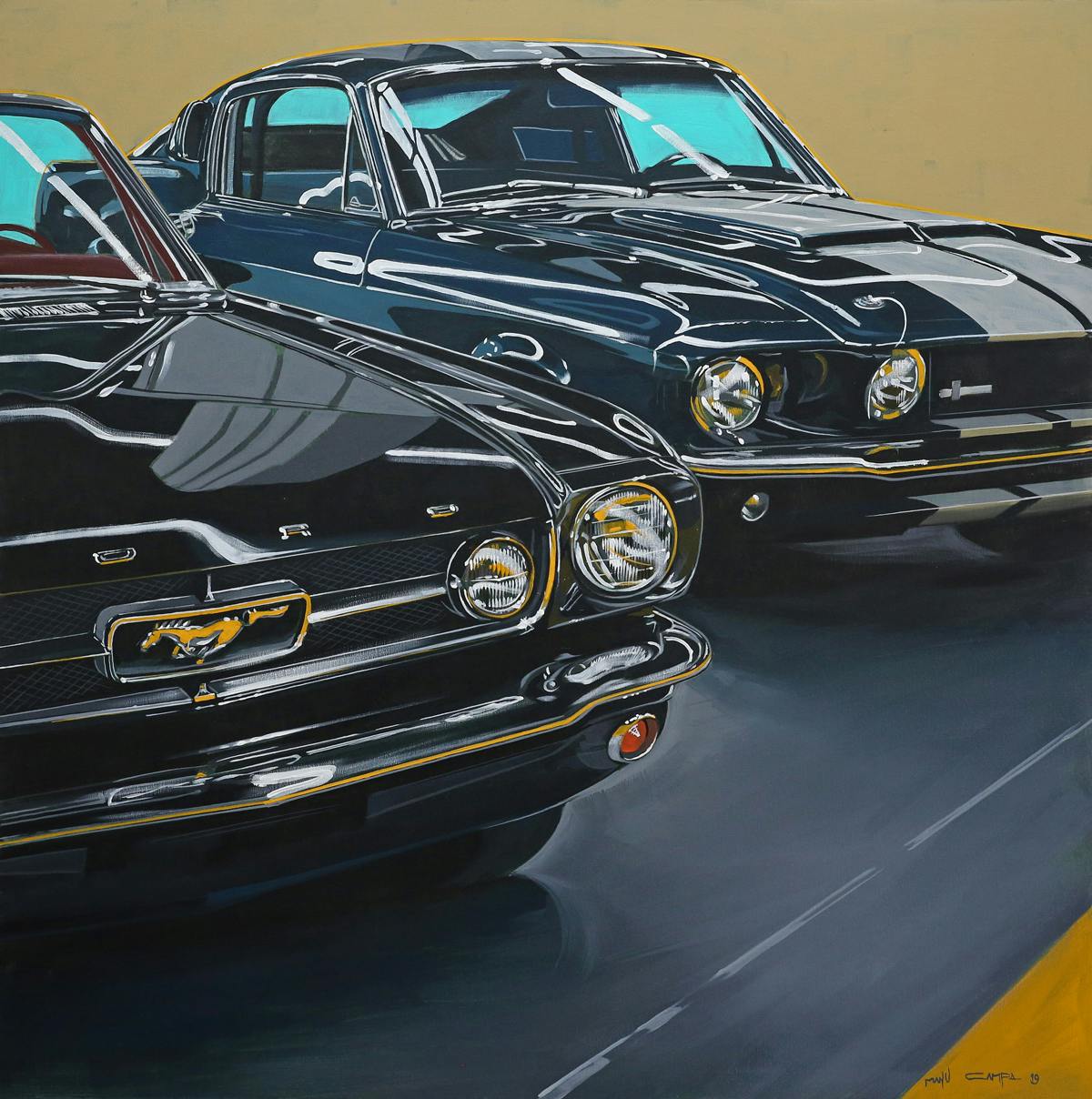 classic muscle car ford mustangs graphic art painting