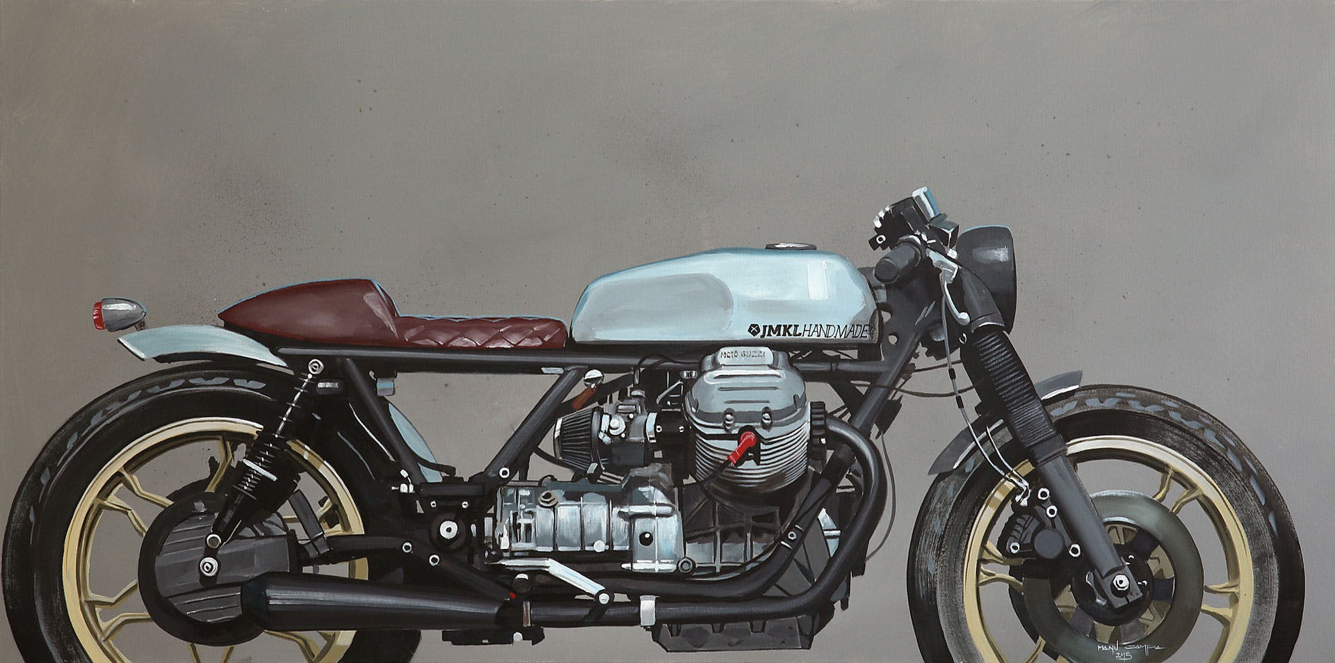 retro classic motorbike side profile graphic art painting