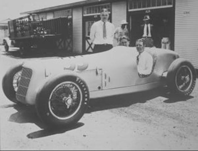 Driver George Miller is seated in one of four Miller-Fords entered into the 1935 Indianapolis 500