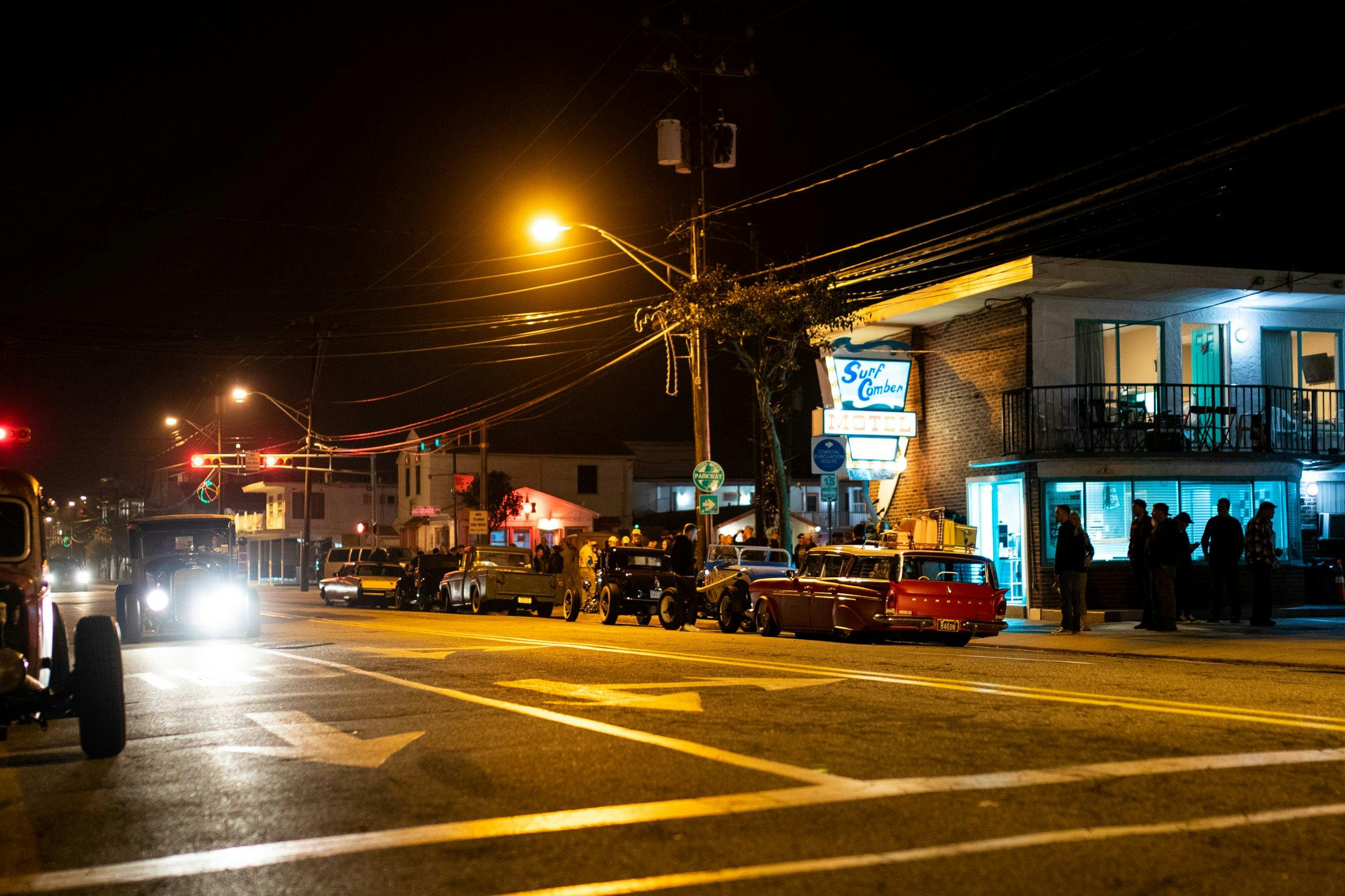hot rod lined street at night