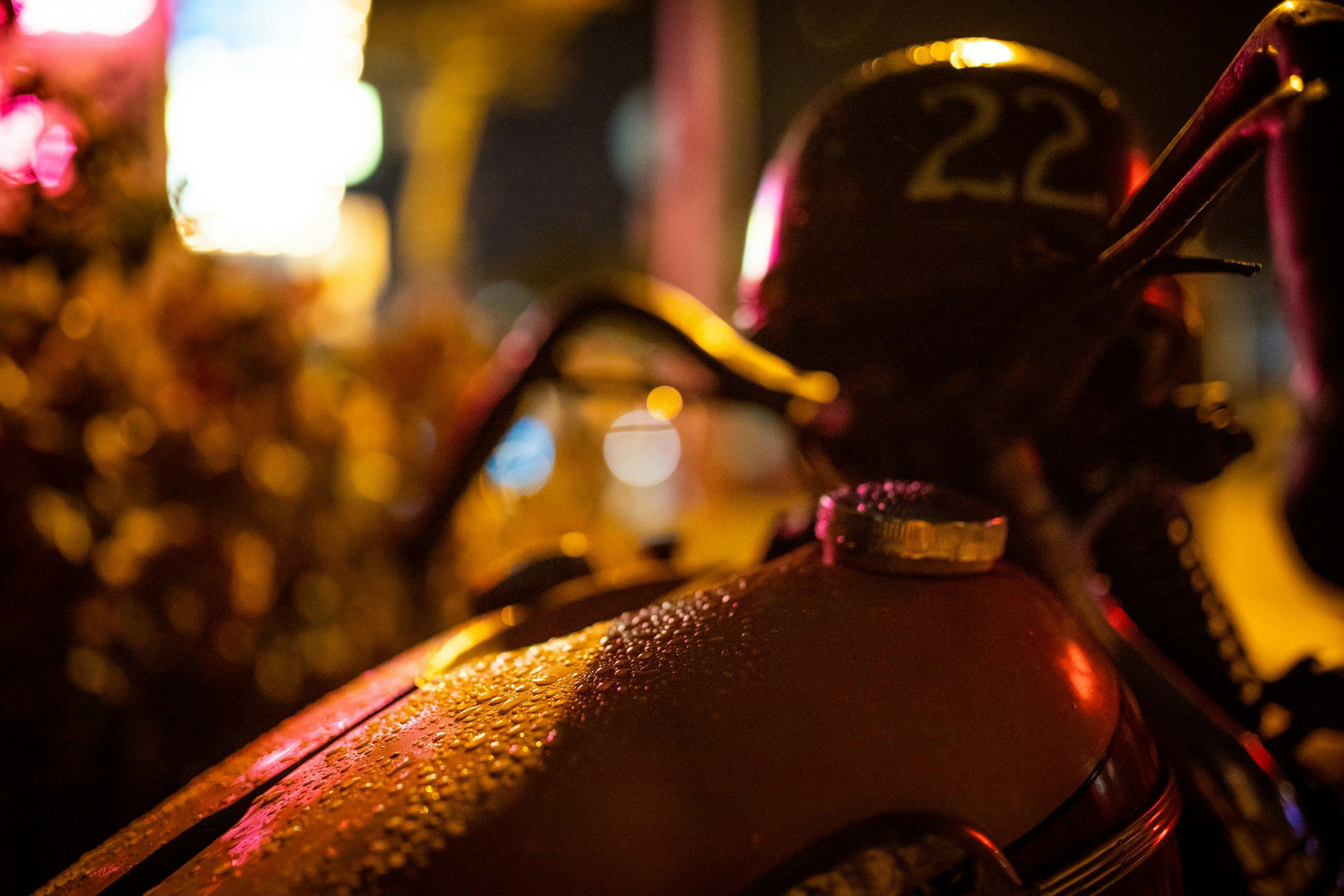 motorbike at night tank perspiration