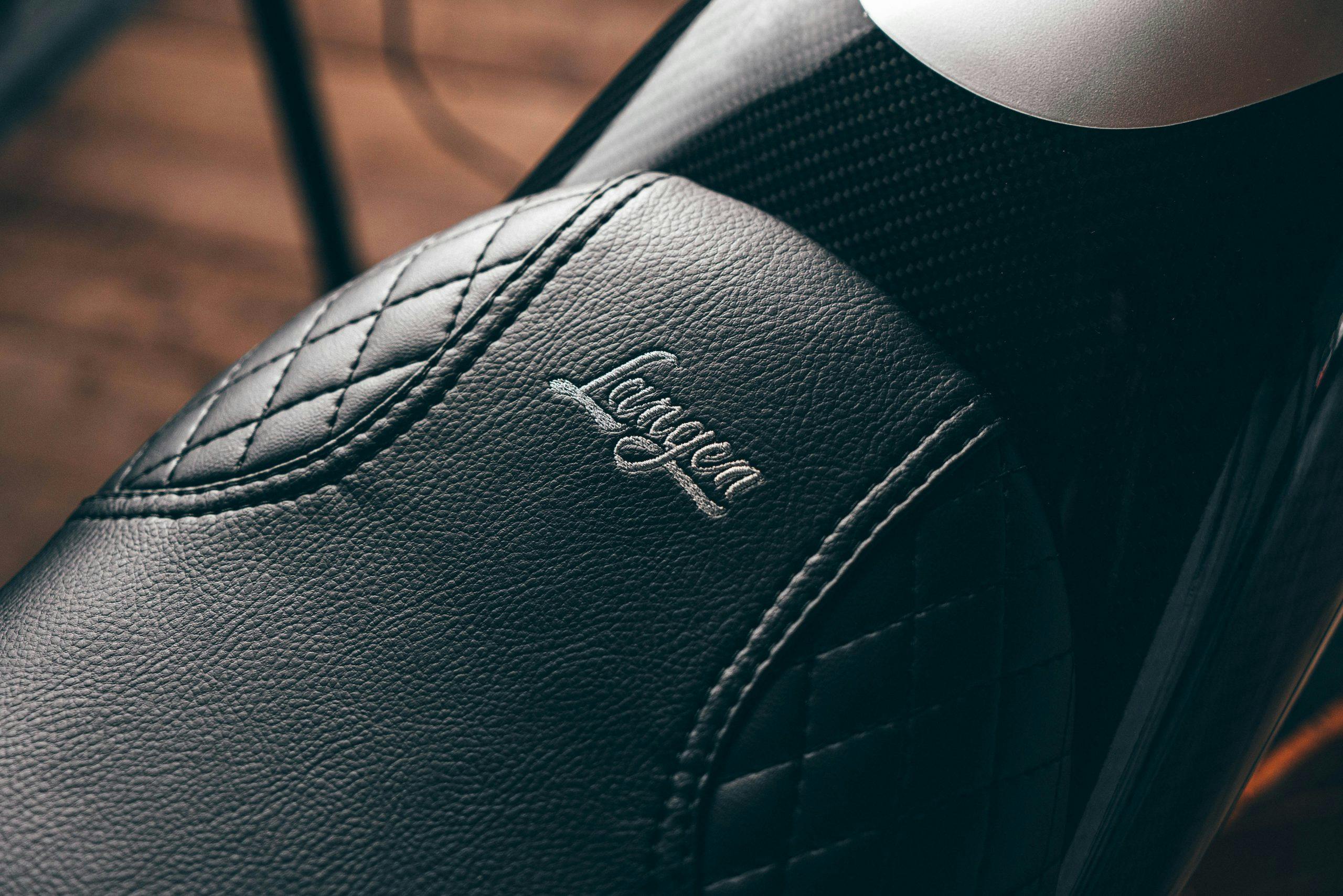 Langen Motorcycles Two Stroke leather seat embroidery detail