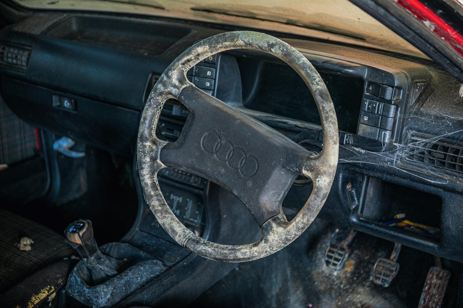 Audi Quattro barn find steering wheel detail