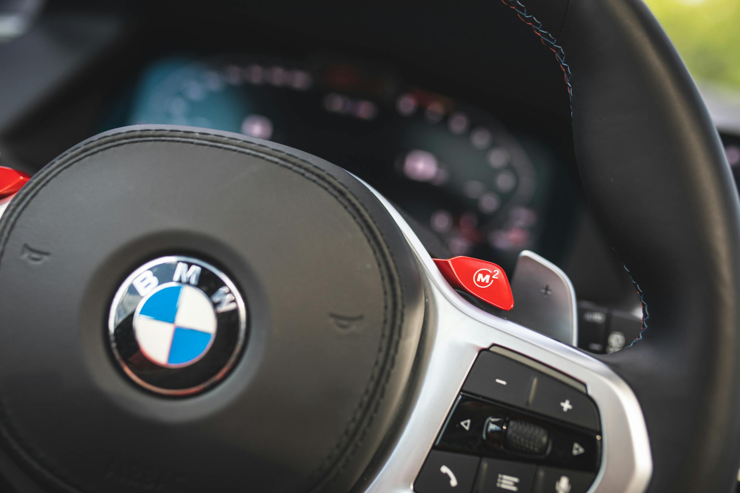 bmw x5m steering wheel red lever detail