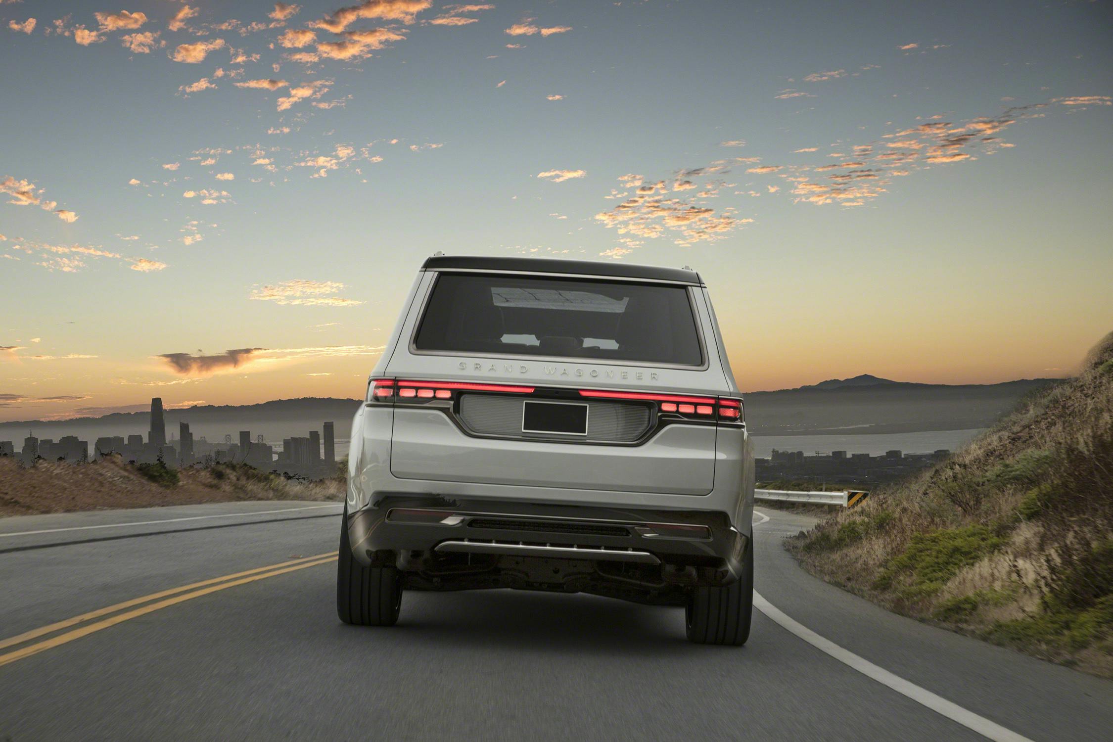 Grand Wagoneer Concept rear view on road