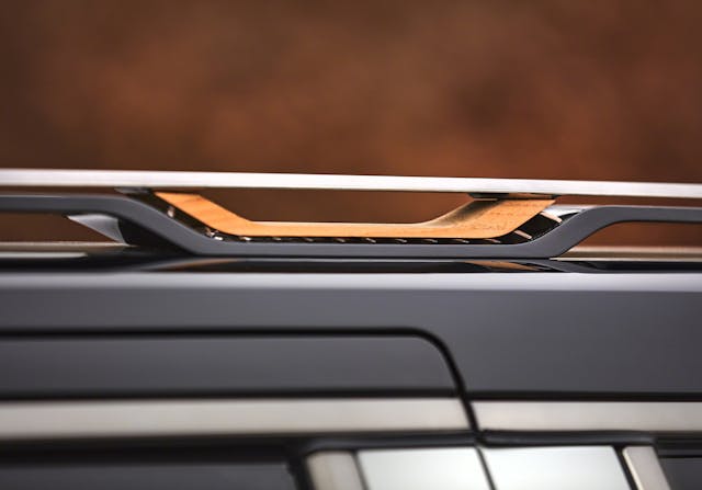 Grand Wagoneer Concept teak inserts in roof rail tie-down holes