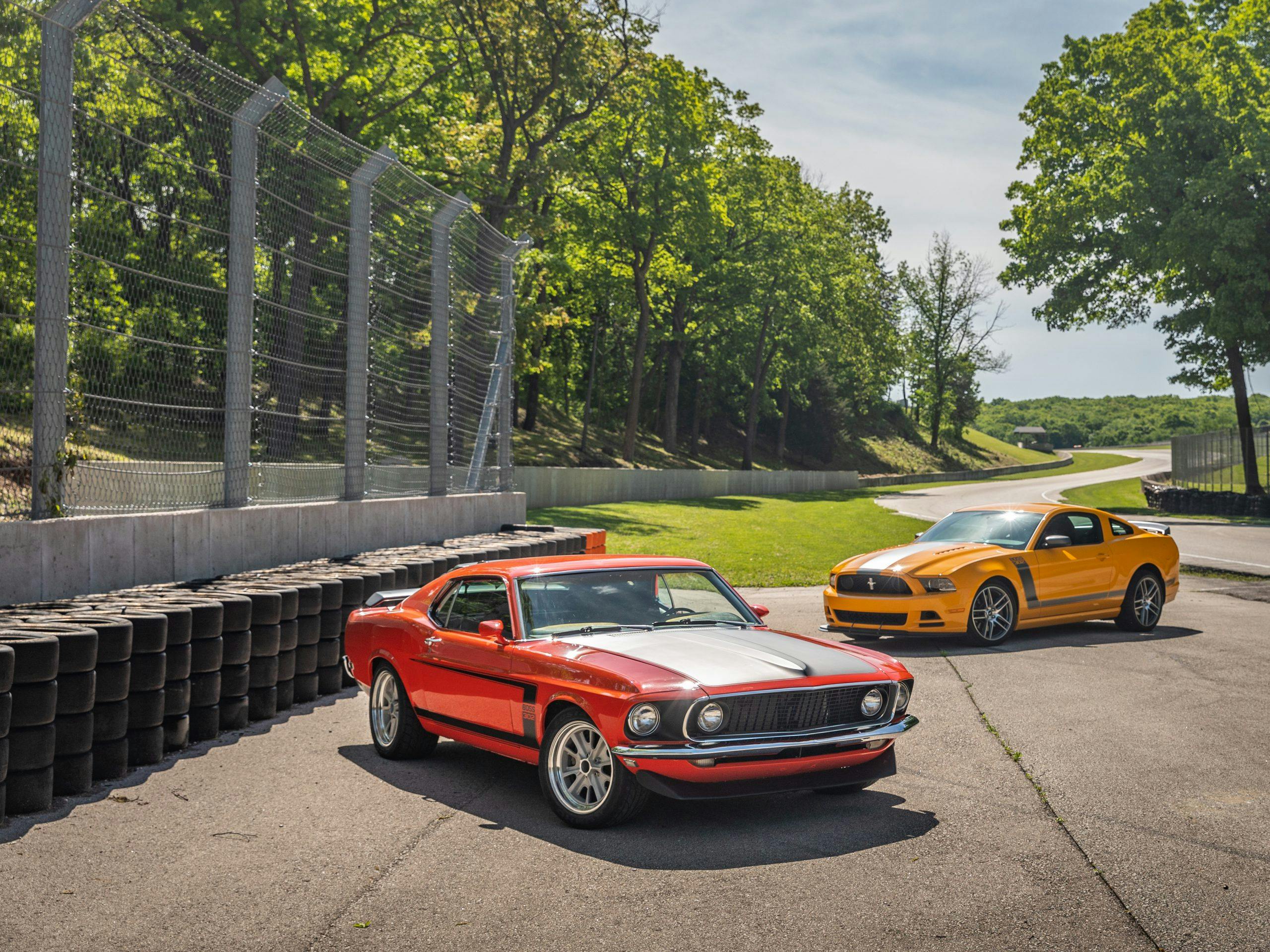 ford mustang boss 302 vintage vs modern at track