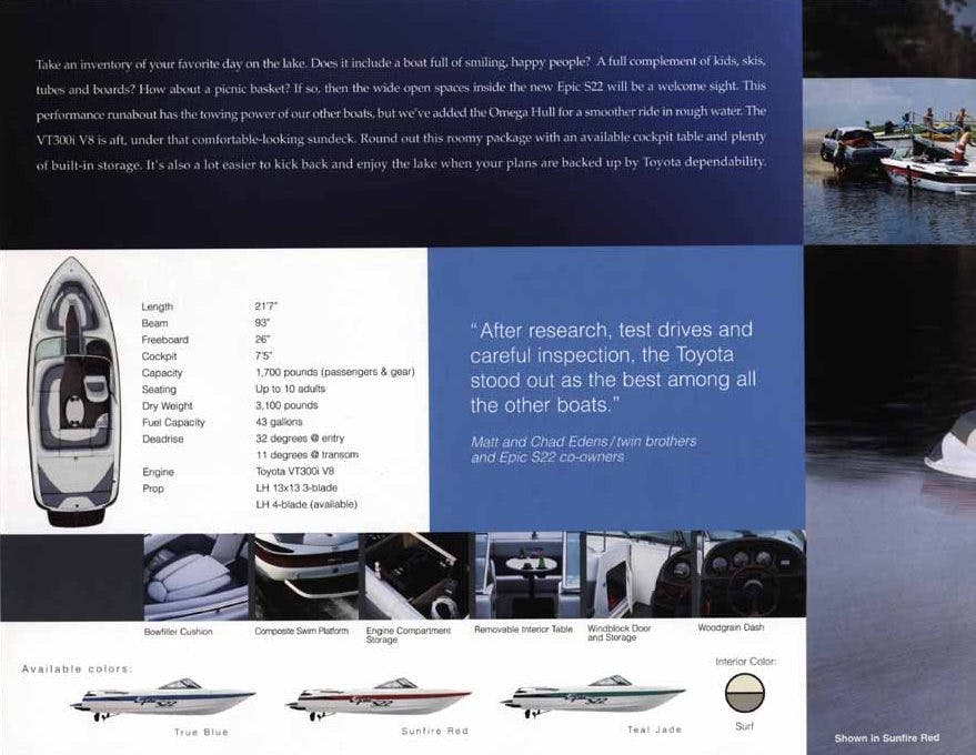 Toyota Epic 21 Powerboat ad specs