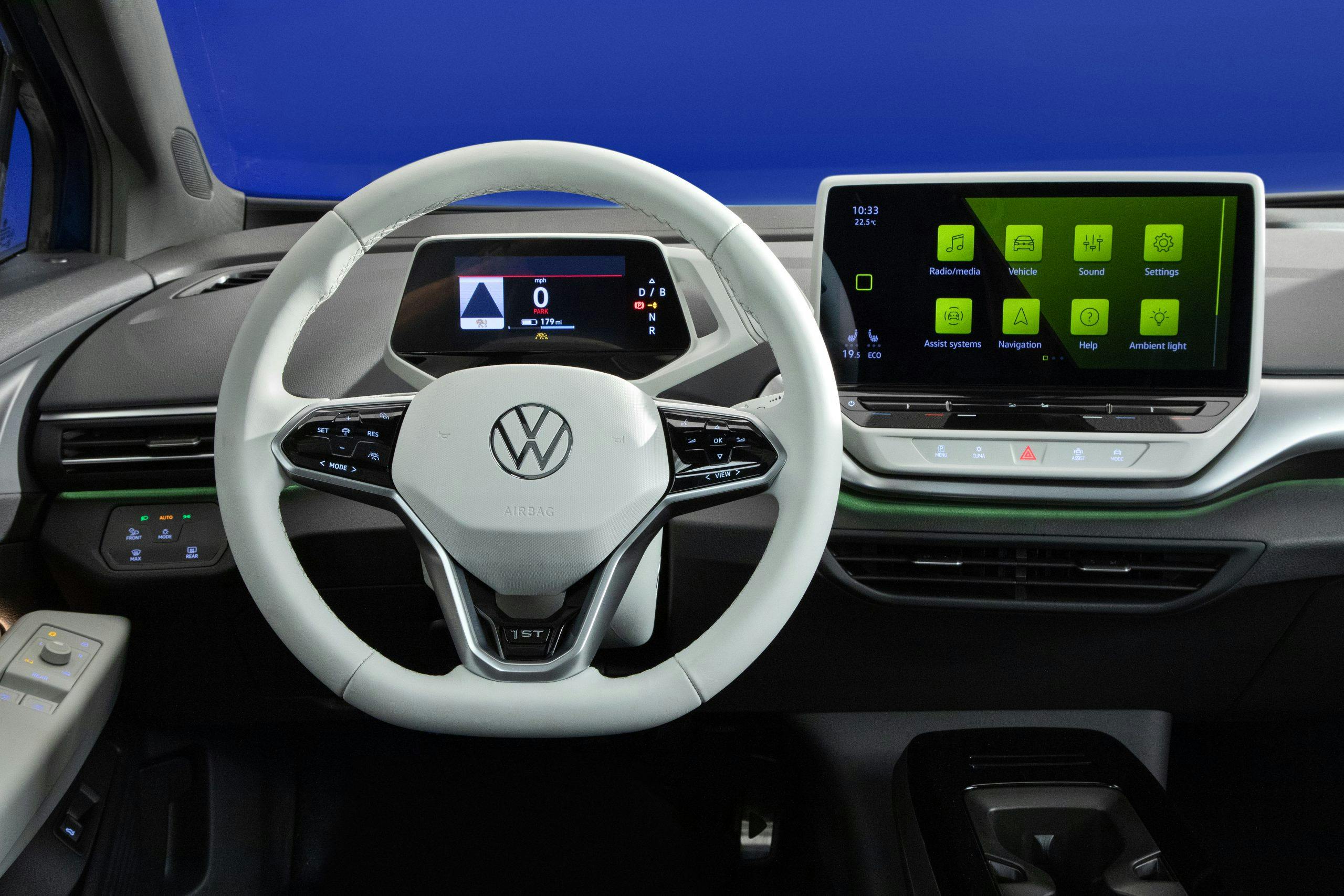 2021 VW ID.4 electric SUV dash touchscreen steering wheel