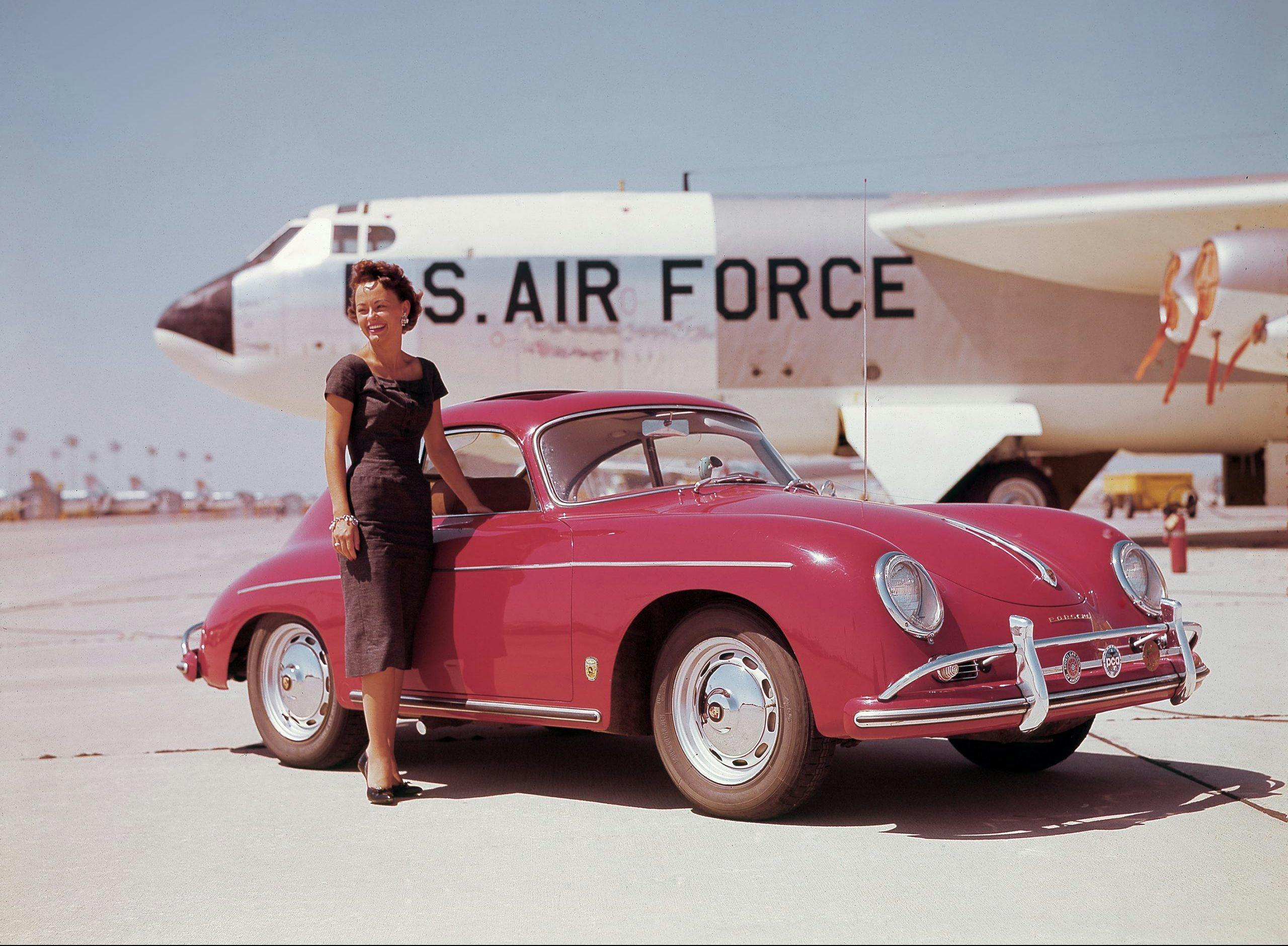 1957 red porsche 356 a coupe on air force tarmac